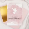 Kartka na Chrzest Święty z różową pastelową grafiką i gołębiem - Baby Pink